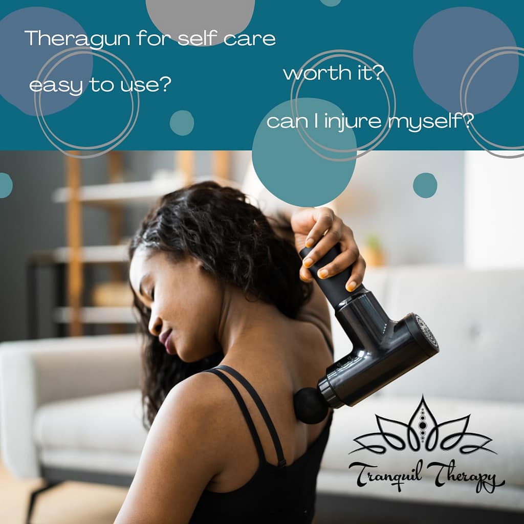 Theragun being used by a woman